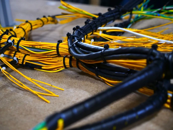 Close up of part of a larger wiring harness.